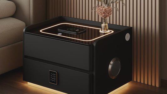 Luxus Smart-Nachttisch mit LED-Beleuchtung, Wireless Charging, Bluetooth-Lautsprecher & Zahlenschloss